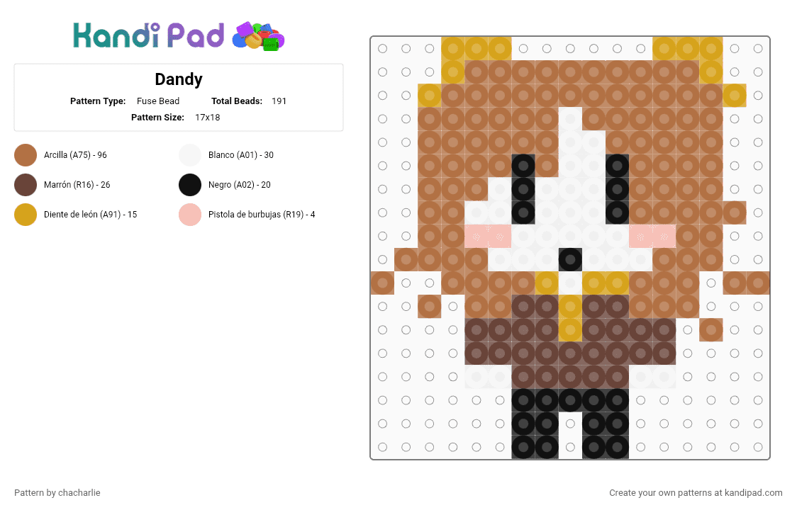 Dandy - Fuse Bead Pattern by chacharlie on Kandi Pad - tan