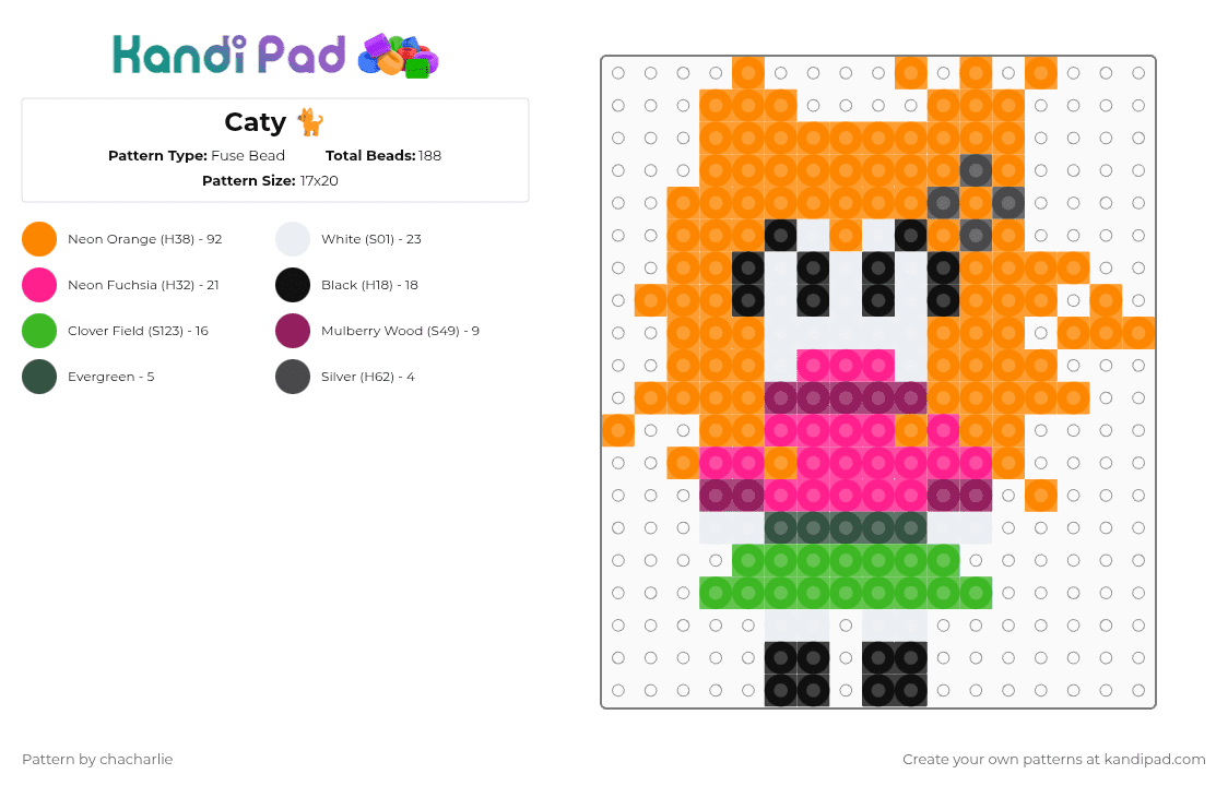 Caty 🐈 - Fuse Bead Pattern by chacharlie on Kandi Pad - orange,pink