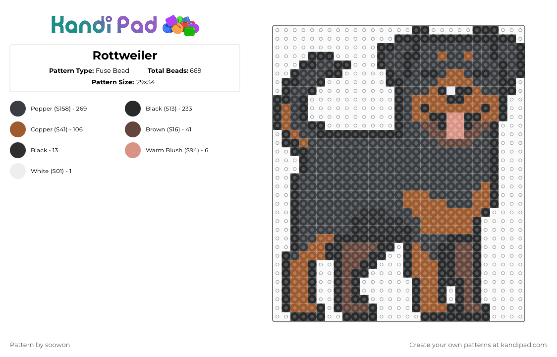Rottweiler - Fuse Bead Pattern by soowon on Kandi Pad - black,tan