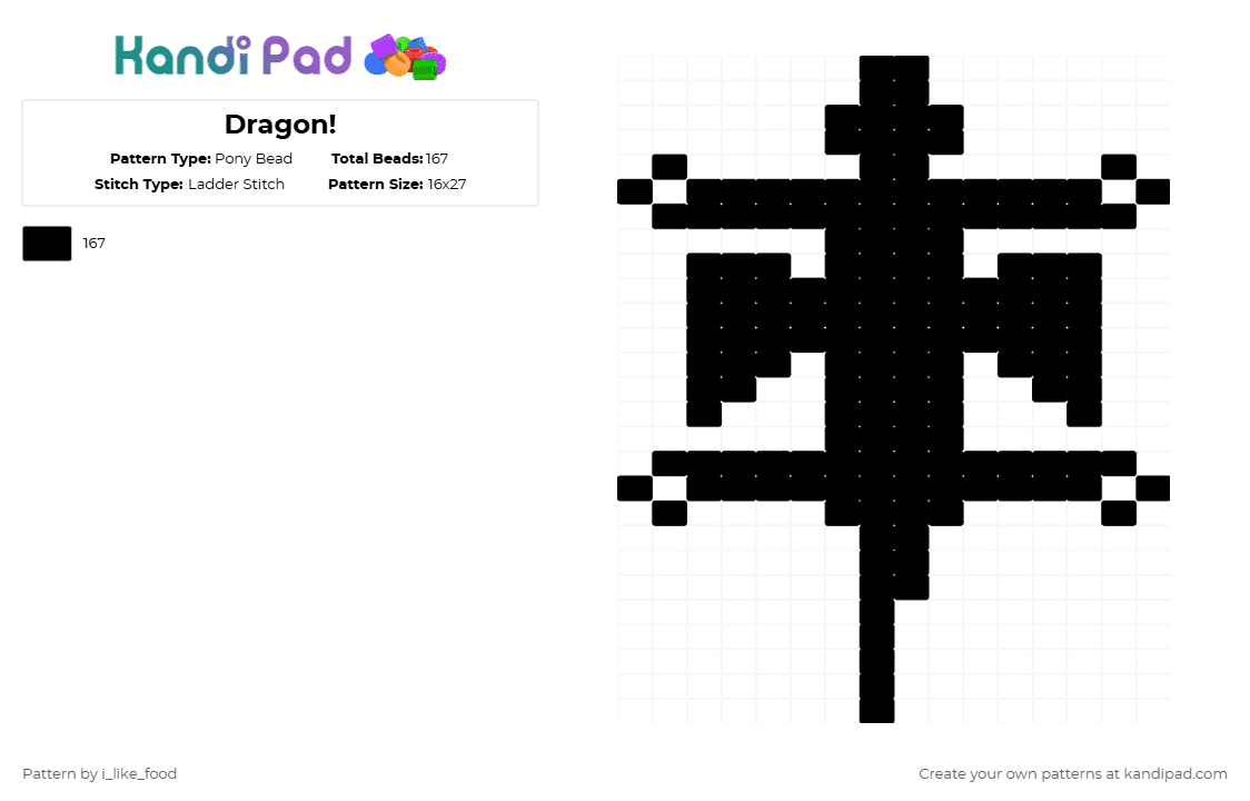 Dragon! - Pony Bead Pattern by i_like_food on Kandi Pad - black,dragon,beads,kandi