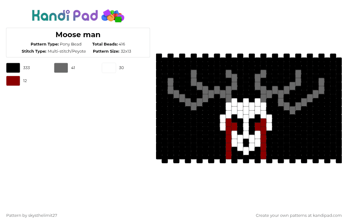 Moose man - Pony Bead Pattern by skysthelimit27 on Kandi Pad - voyd,animal,black,gray,svdden death,moose,cuff