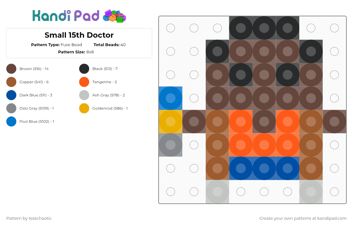 Small 15th Doctor - Fuse Bead Pattern by tesschaotic on Kandi Pad - tan,orange,brown