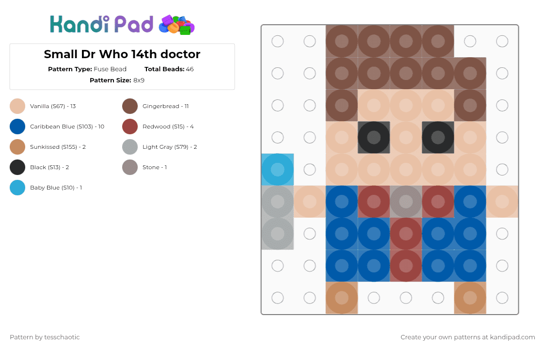 Samall Doctor Small Dr Who 14th doctor Fuse Bead Pattern - Kandi Pad | Kandi Patterns ...