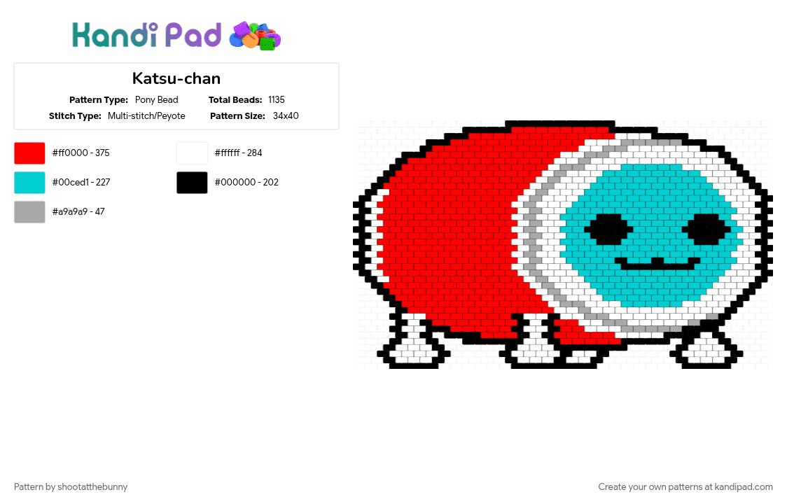 Katsu-chan - Pony Bead Pattern by shootatthebunny on Kandi Pad - kachan, katsuchan, katsuwada, light blue, red, taiko, taikonotatsujin