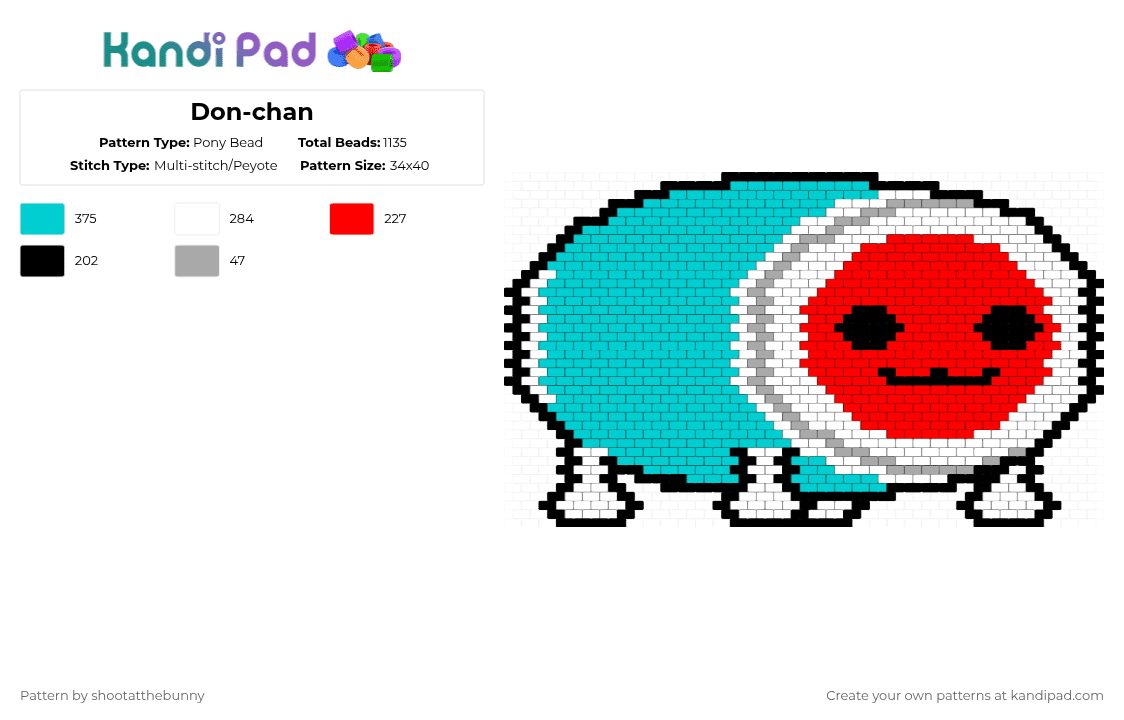 Don-chan - Pony Bead Pattern by shootatthebunny on Kandi Pad - light blue,red,donchan,don,donwada,taiko,taikonotatsujin