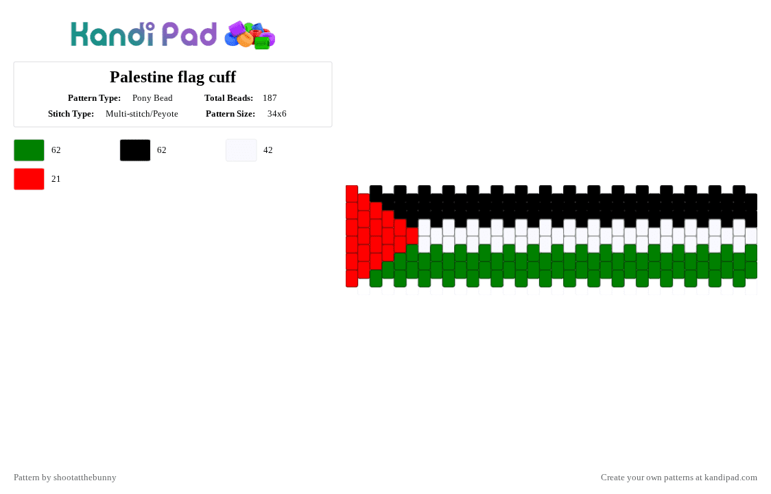 Palestine flag cuff - Pony Bead Pattern by shootatthebunny on Kandi Pad - green,palestine,flag,palestineflag,watermelon,gaza