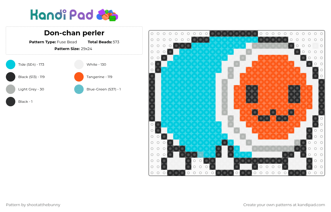 Don-chan perler - Fuse Bead Pattern by shootatthebunny on Kandi Pad - light blue,orange,donchan,donwada,don,taikonotatsujin