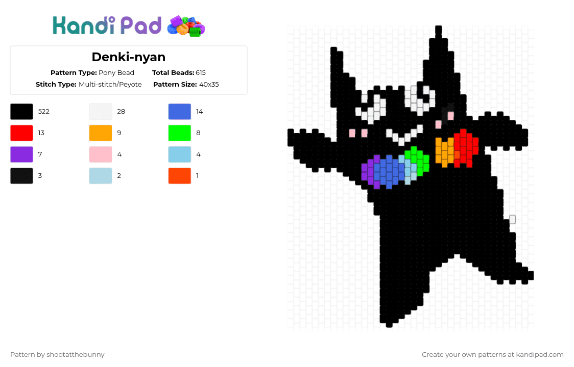 Denki-nyan - Pony Bead Pattern by shootatthebunny on Kandi Pad - black,red,green,colorful,muship,vocaloid,denkinyan,colorandelectricity