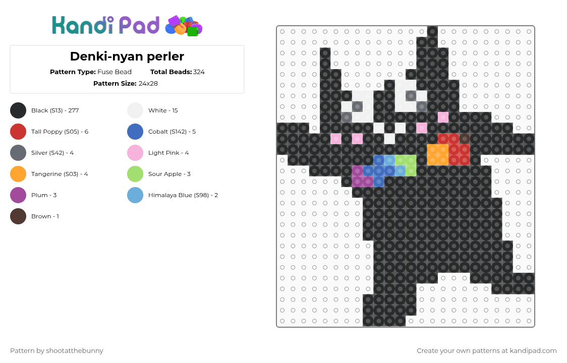 Denki-nyan perler - Fuse Bead Pattern by shootatthebunny on Kandi Pad - black,pink,red,orange,colorful,denkinyan,muship,colorandelectricity,vocaloid