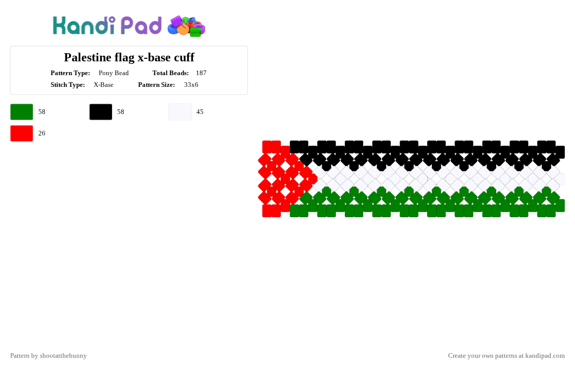 Palestine flag x-base cuff - Pony Bead Pattern by shootatthebunny on Kandi Pad - red,green,palestine,flag,watermelon,palestineflag,gaza
