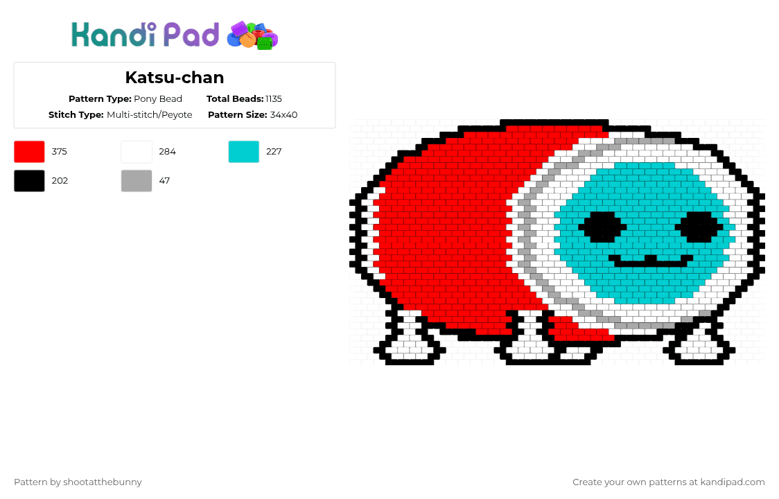 Katsu-chan - Pony Bead Pattern by shootatthebunny on Kandi Pad - red,light blue,taiko,taikonotatsujin,katsuchan,katsuwada,kachan