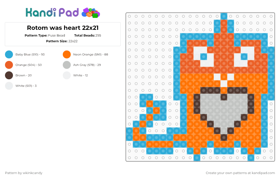 Rotom was heart 22x21 - Fuse Bead Pattern by wkinkcandy on Kandi Pad - orange,light blue