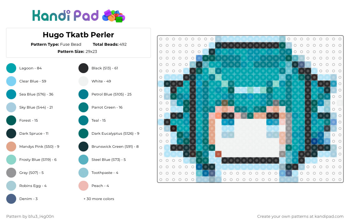 Hugo Tkatb Perler - Fuse Bead Pattern by b1u3_l4g00n on Kandi Pad - light blue, teal