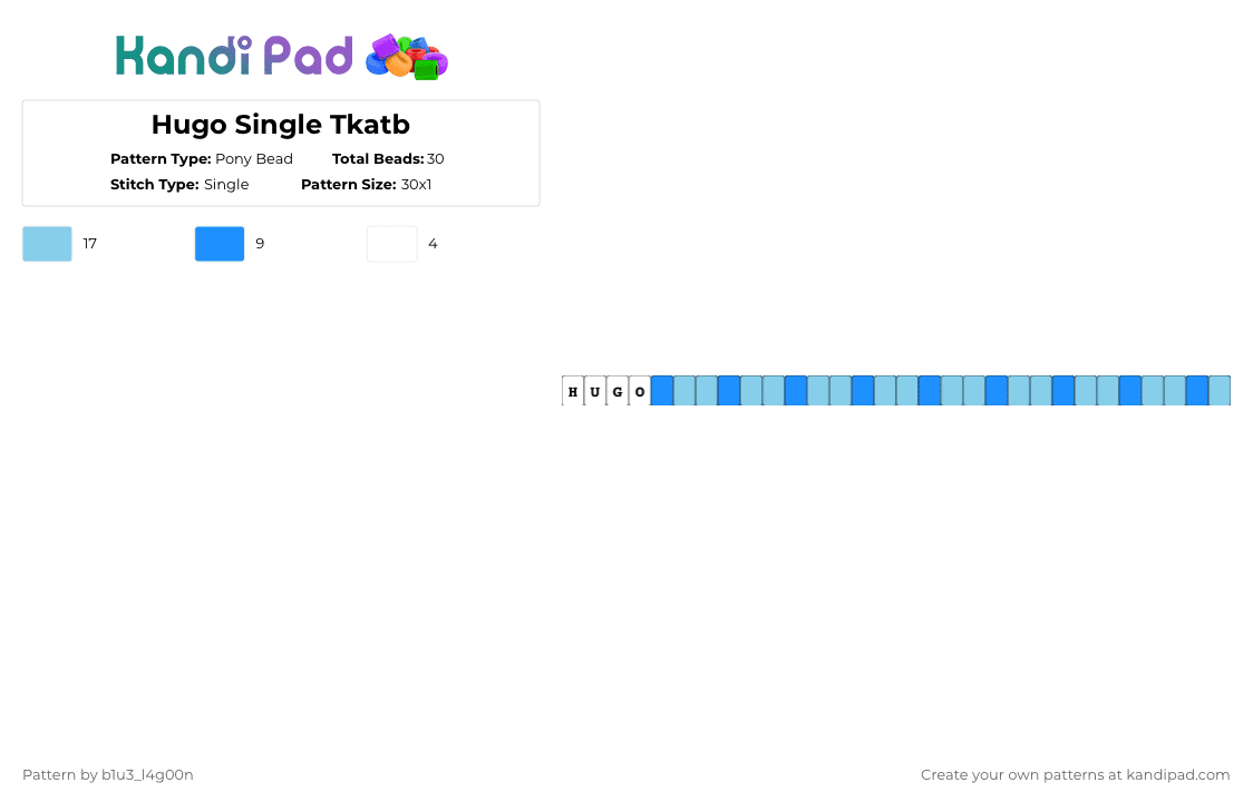 Hugo Single Tkatb - Pony Bead Pattern by b1u3_l4g00n on Kandi Pad - light blue