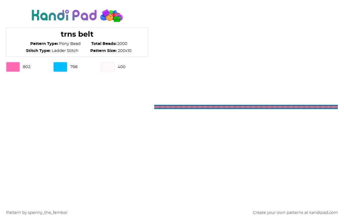 trns belt - Pony Bead Pattern by spenny_the_femboi on Kandi Pad - light blue,pink,trans,lgbt