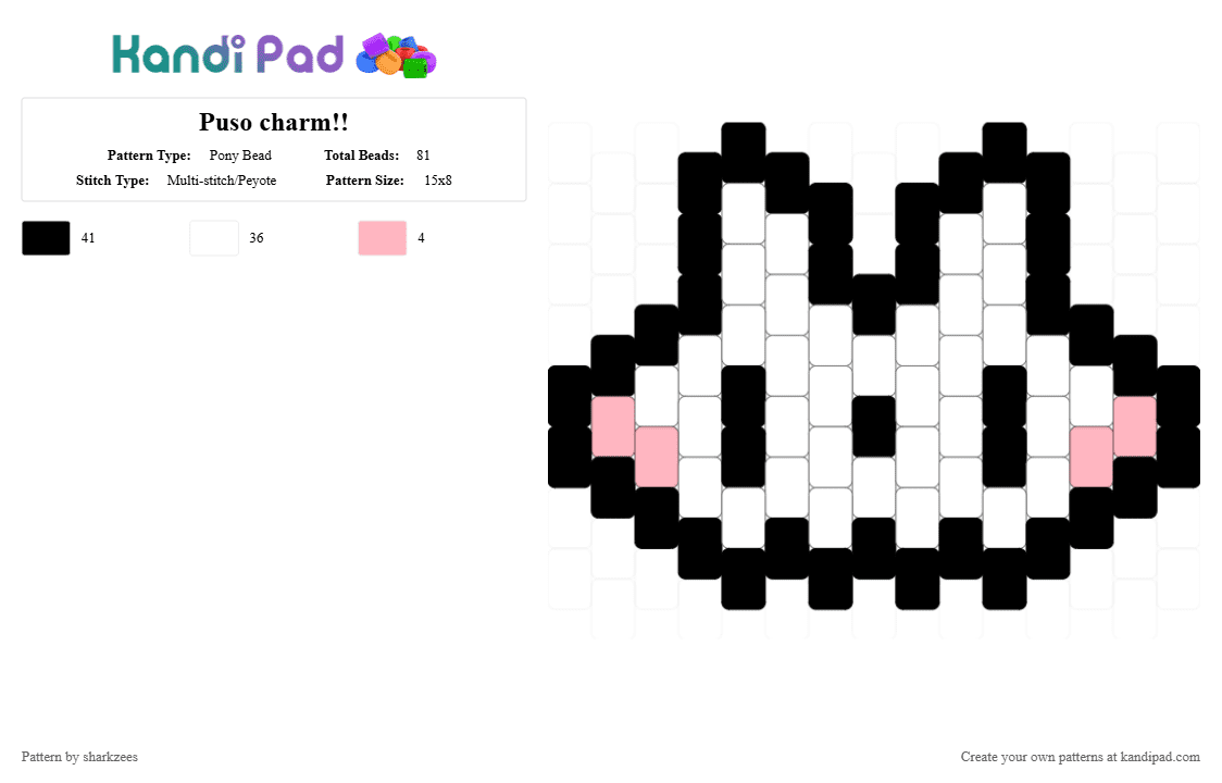 Puso charm!! - Pony Bead Pattern by sharkzees on Kandi Pad - white,puso,house of puso,black,fox,bayani