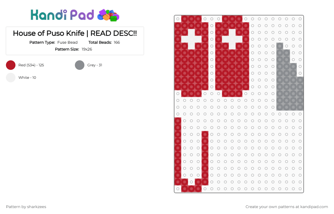 House of Puso Knife | READ DESC!! - Fuse Bead Pattern by sharkzees on Kandi Pad - red