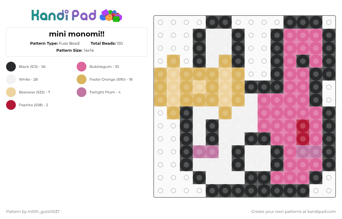 mini monomi!! - Fuse Bead Pattern by m0th_guts11037 on Kandi Pad - pink,orange,danganronpa,monomi,cute