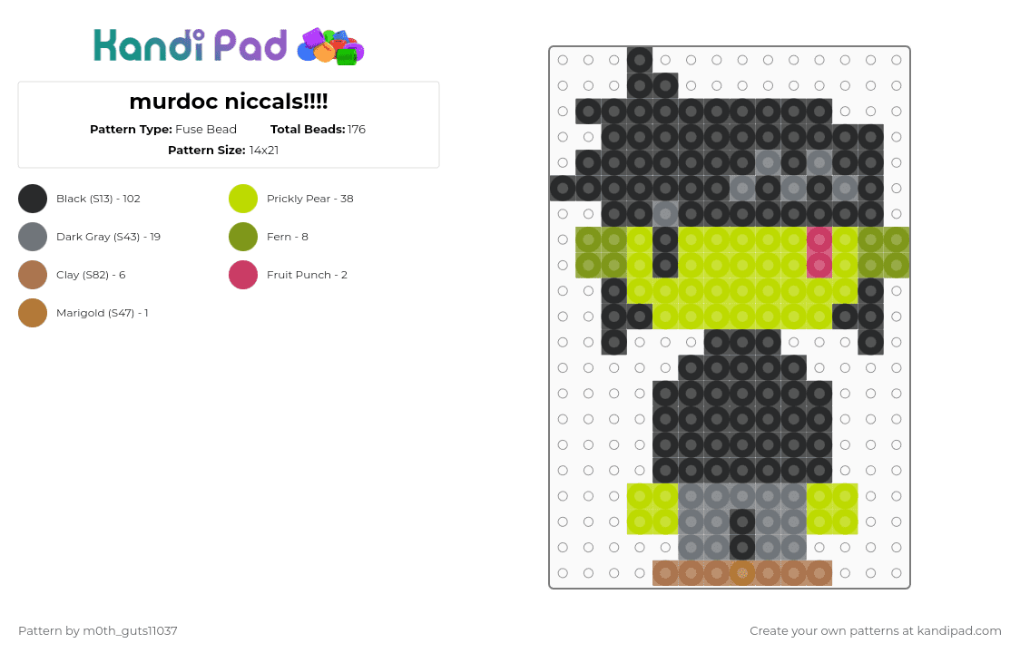 murdoc niccals!!!! - Fuse Bead Pattern by m0th_guts11037 on Kandi Pad - black,gray,green,murdoc,gorillaz,niccals,cool,hot