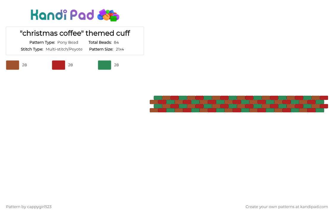 christmas coffee theme cuff - Pony Bead Pattern by cappygirl523 on Kandi Pad - green, red
