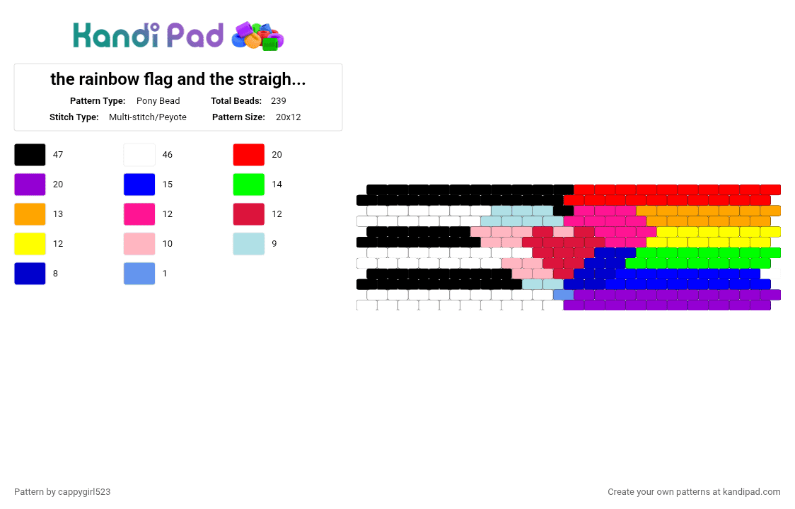 the rainbow flag and the straight flag with a trans and cis heart in the middle and a normal heart meaning peace and equality ❤️ - Pony Bead Pattern by cappygirl523 on Kandi Pad - red,pink,purple,pride