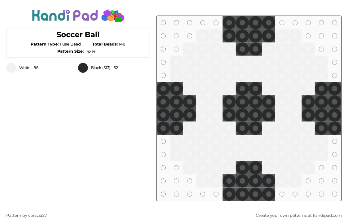 Soccer Ball - Fuse Bead Pattern by corscia27 on Kandi Pad - black, white