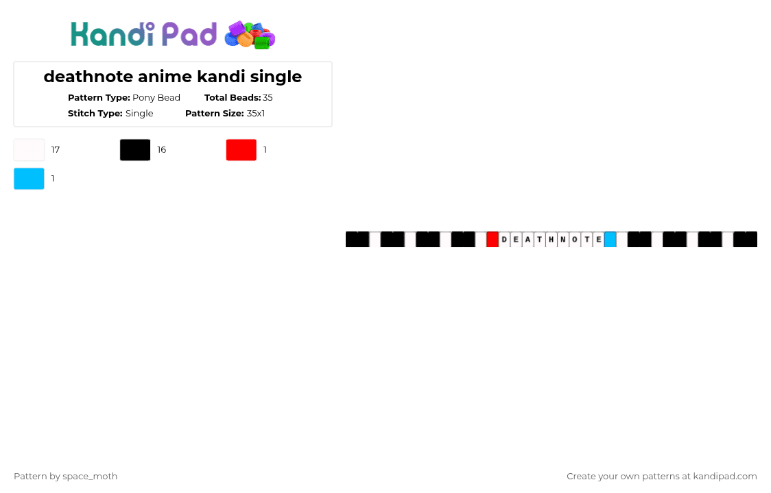 deathnote anime kandi single - Pony Bead Pattern by space_moth on Kandi Pad - white,red,light blue