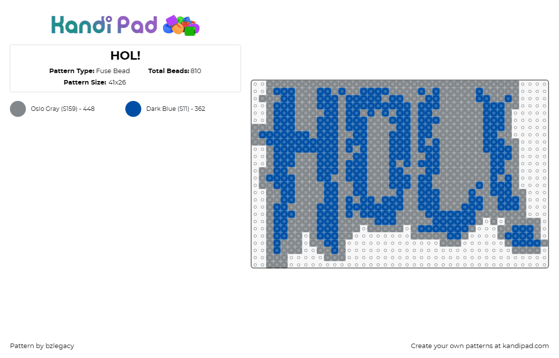 HOL! - Fuse Bead Pattern by bzlegacy on Kandi Pad - hol,dj,edm,music,electronic,dance,energy,rhythm,bold,blue,gray