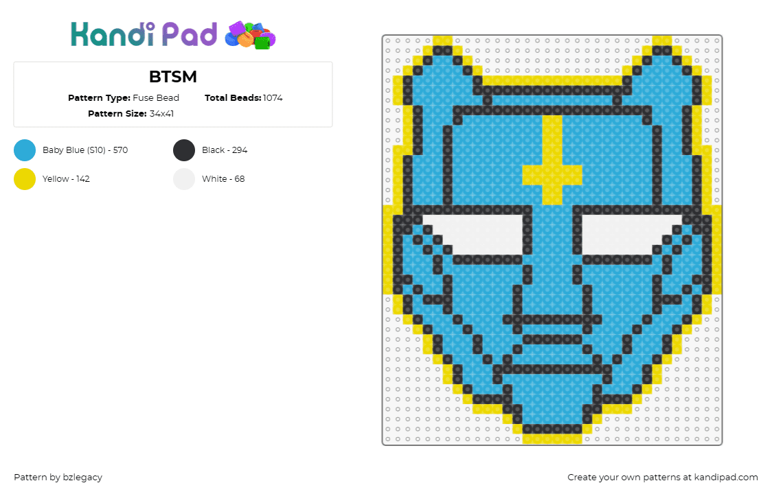 BTSM - Fuse Bead Pattern by bzlegacy on Kandi Pad - btsm,black tiger sex machine,dj,edm,music,helmet,electrifying,imagery,light blue