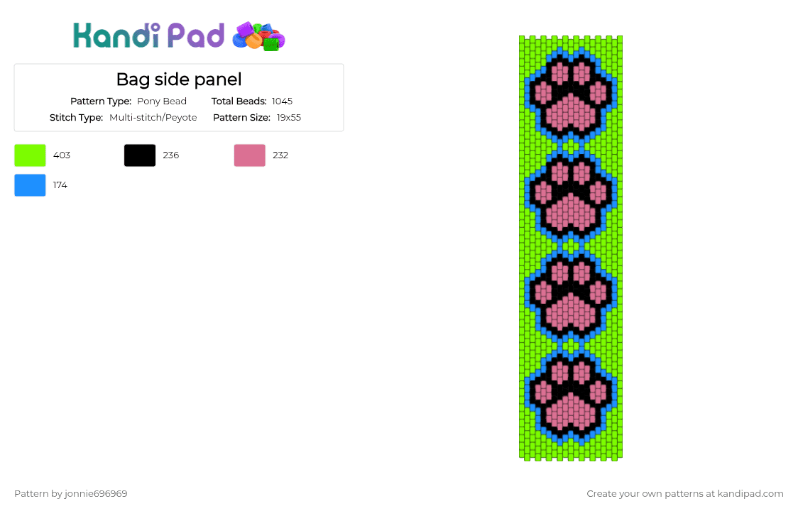 Bag side panel - Pony Bead Pattern by jonnie696969 on Kandi Pad - green