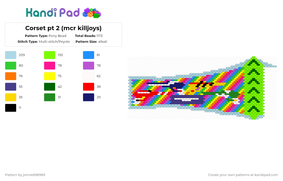 Corset pt 2 (mcr killjoys) - Pony Bead Pattern by jonnie696969 on Kandi Pad - light blue,pink,green