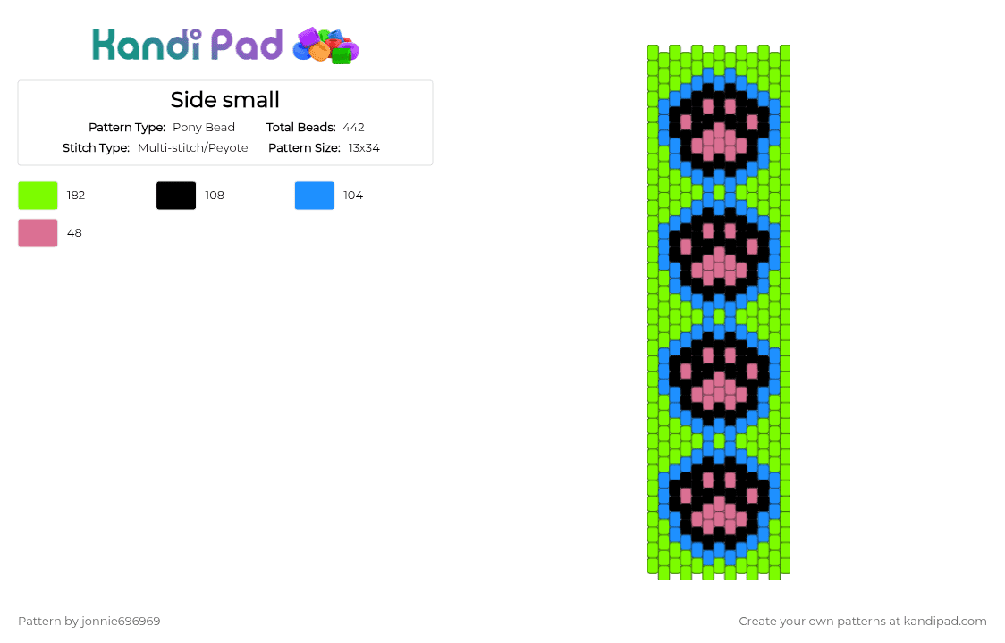 Side Pade Pattern Side small Pony Bead Pattern - Kandi Pad | Kandi Patterns, Fuse Bead ...