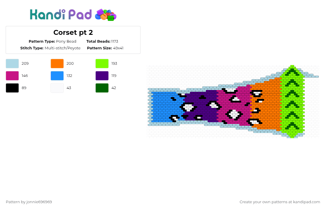 Corset pt 1 - Pony Bead Pattern by jonnie696969 on Kandi Pad - light blue,orange,green
