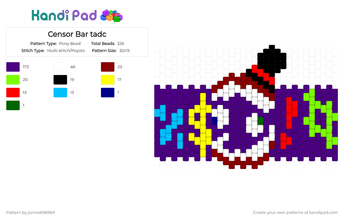Censor Bar tadc - Pony Bead Pattern by jonnie696969 on Kandi Pad - purple