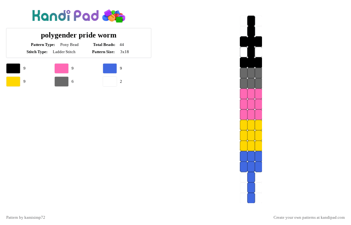 polygender pride worm - Pony Bead Pattern by kamisimp72 on Kandi Pad - pink,blue,yellow,pride,lgbtq,pride worm,worm,lgbtqia,polygender,genderidentity,pride flag