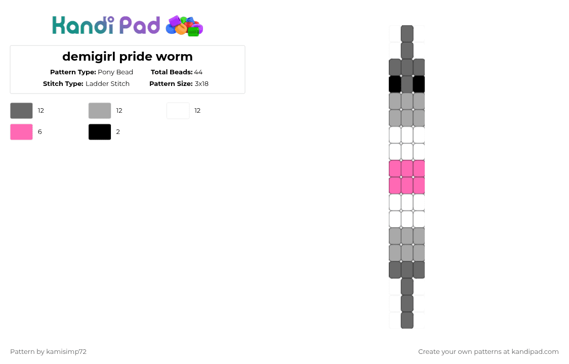demigirl pride worm - Pony Bead Pattern by kamisimp72 on Kandi Pad - gray,beige,demigirl,pride,lgbtqia,lgbtq,demigender,demiboy,pride worm,worm