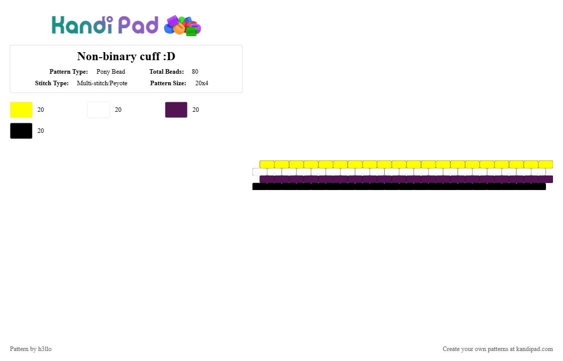 Non-binary cuff :D - Pony Bead Pattern by h3llo on Kandi Pad - yellow,pink,lgbtq,nonbinary,cuff