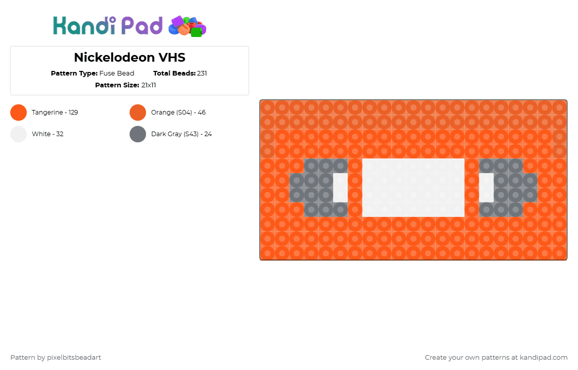 Nickelodeon VHS - Fuse Bead Pattern by pixelbitsbeadart on Kandi Pad - orange,vhs,orange vhs,nickelodeon vhs,nickelodeon,nostalgic,nostalgia,nick vhs,orange nick vhs