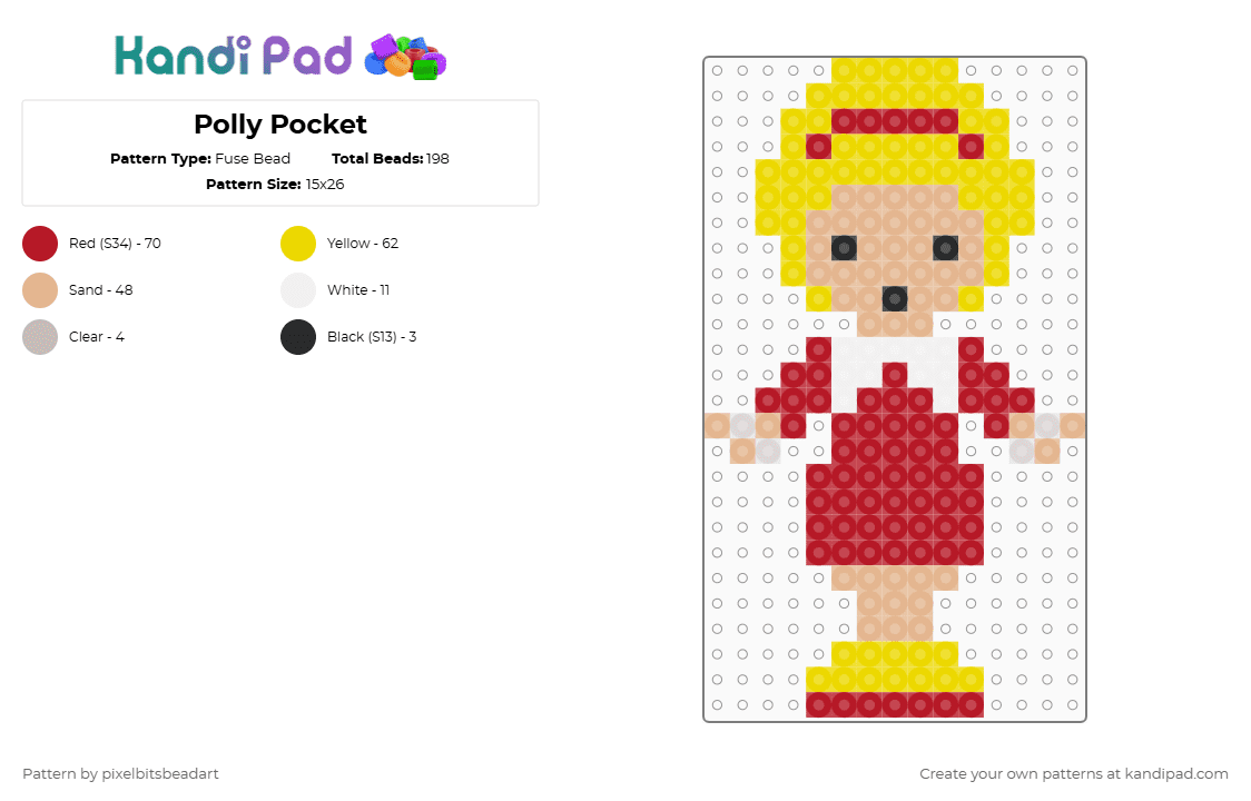 Polly Pocket - Fuse Bead Pattern by pixelbitsbeadart on Kandi Pad - yellow,red,polly pocket,polly,vintage,nostalgia,nostalgic,toys