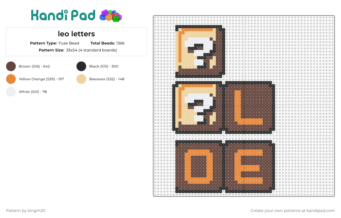 leo letters - Fuse Bead Pattern by kingm20 on Kandi Pad - leo,blocks,mario,text,question mark,name,unique,gaming,discovery,excitement,brown,beige