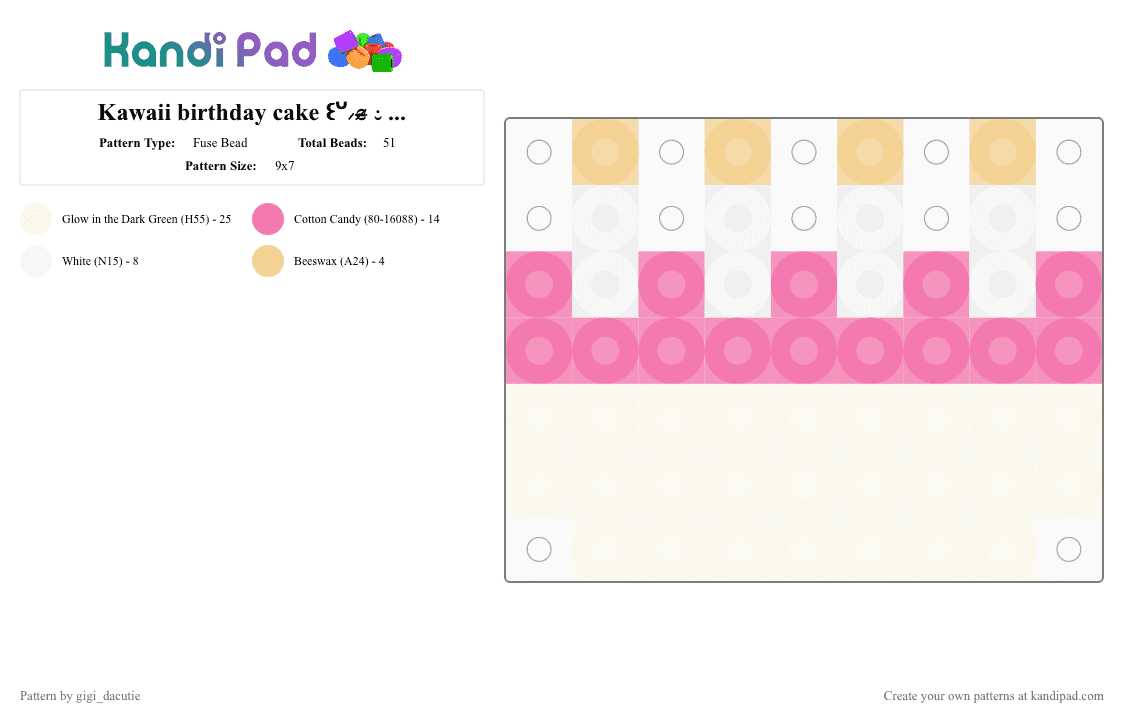 Kawaii birthday cake ꒰ᐡ⸝ɞ̴̶̷ ·̮ ɞ̴̶̷⸝ᐡ꒱❤︎ 🍰🎂 - Fuse Bead Pattern by gigi_dacutie on Kandi Pad - white,pink,cotdcakes,kawaii,cute,cake,food