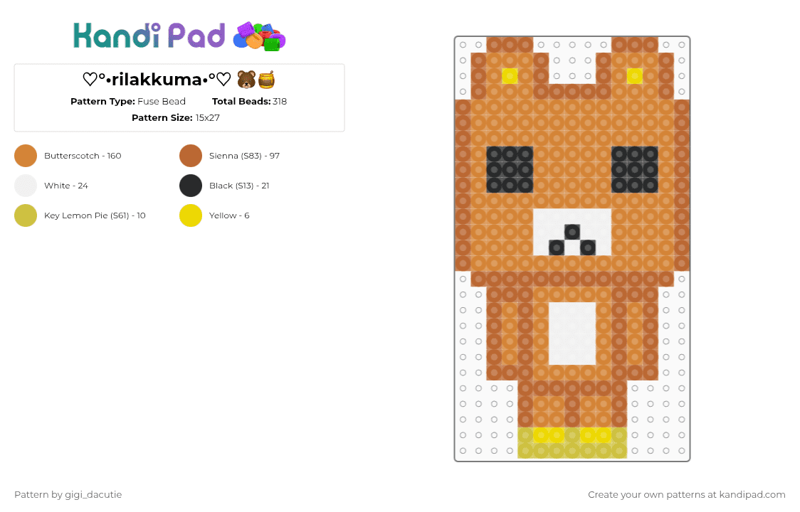 ♡°•rilakkuma•°♡ 🐻🍯 - Fuse Bead Pattern by gigi_dacutie on Kandi Pad - tan,orange,kawaii,cute,sanrio,sanx,san x,rilakkuma