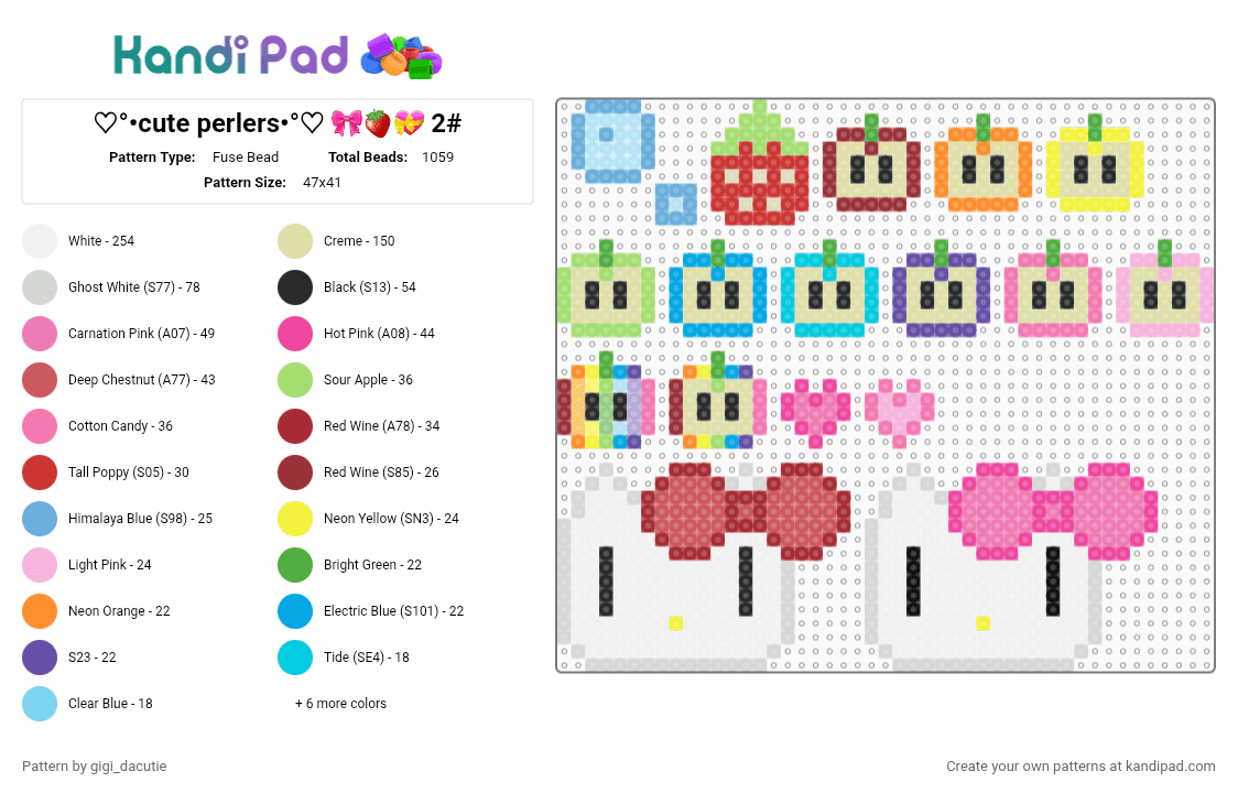 ♡°•cute perlers•°♡ 🎀🍓💝 2# - Fuse Bead Pattern by gigi_dacutie on Kandi Pad - light blue,red,yellow,pink,kawaii,cute,perler,perlers,apple,hello kitty,sanrio,heart