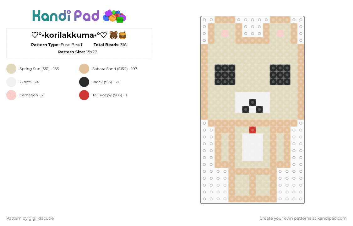 ♡°•korilakkuma•°♡ 🐻🍯 - Fuse Bead Pattern by gigi_dacutie on Kandi Pad - beige,cute,kawaii,sanrio,sanx,san x,korilakkuma,rilakkuma