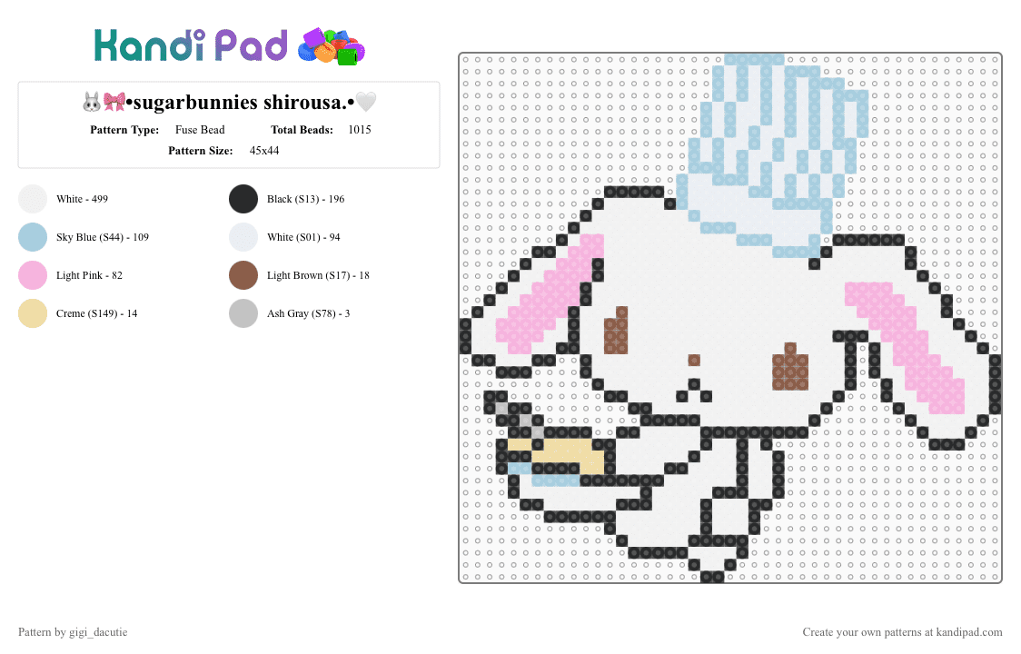 🐰🎀•sugarbunnies shirousa.•🤍 - Fuse Bead Pattern by gigi_dacutie on Kandi Pad - bunny, cute, jojifuku, kawaii, light blue, pink, rabbit, sanx, shirousa, sugarbunnies, white