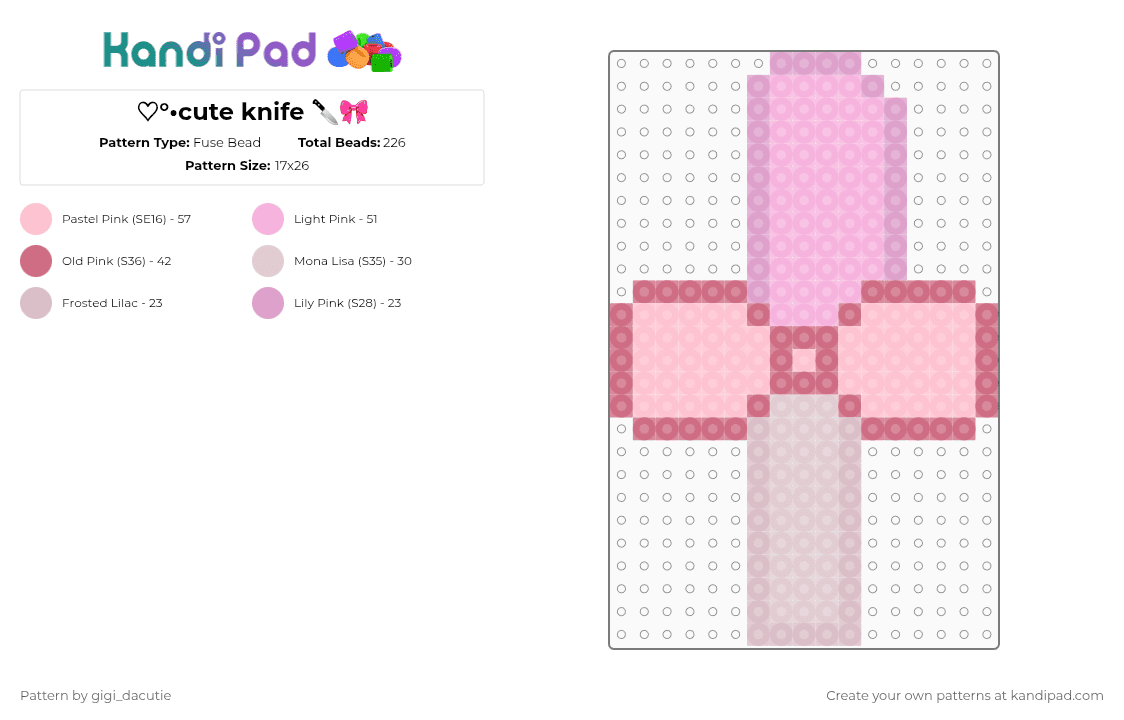 ♡°•cute knife 🔪🎀 - Fuse Bead Pattern by gigi_dacutie on Kandi Pad - pink,cotdkitchen,cute,kawaii,knife