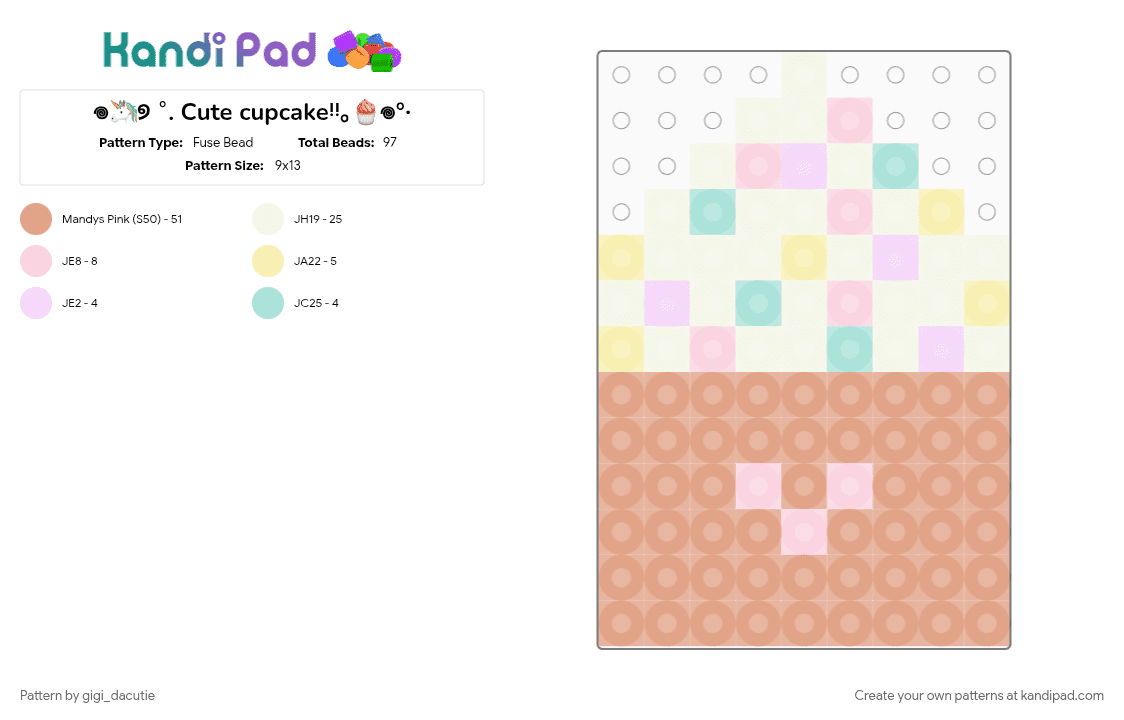 𖦹🦄୭ ˚. Cute cupcakeᵎᵎ｡🧁𖦹°‧ - Fuse Bead Pattern by gigi_dacutie on Kandi Pad - beige, cupcake, cute, food, kawaii