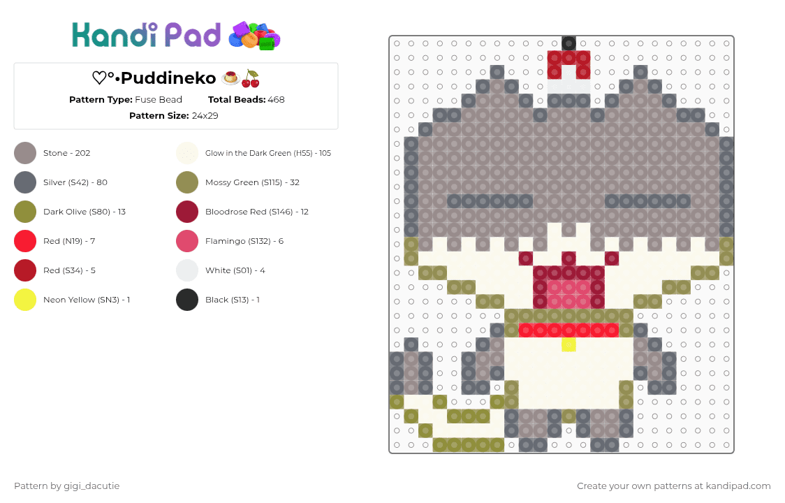♡°•Puddineko 🍮🍒 - Fuse Bead Pattern by gigi_dacutie on Kandi Pad - gray,kawaii,cute,oc