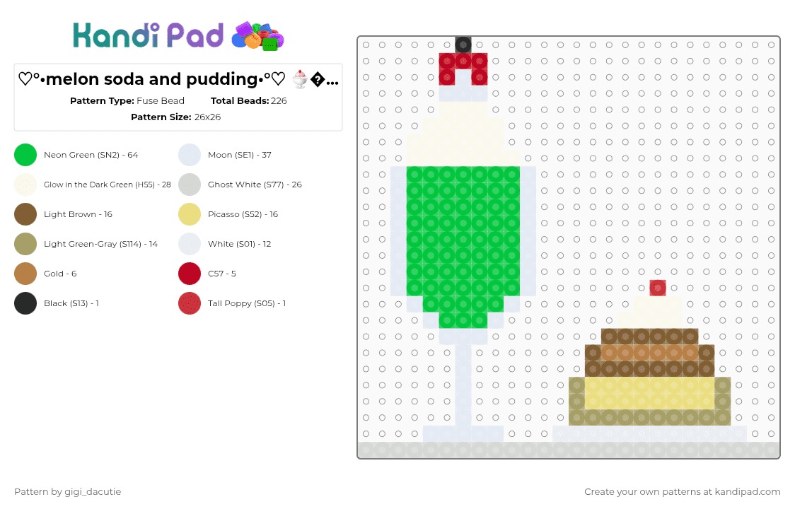 ♡°•melon soda and pudding•°♡ 🍨🥤🍒🍈🍮 - Fuse Bead Pattern by gigi_dacutie on Kandi Pad - white,green