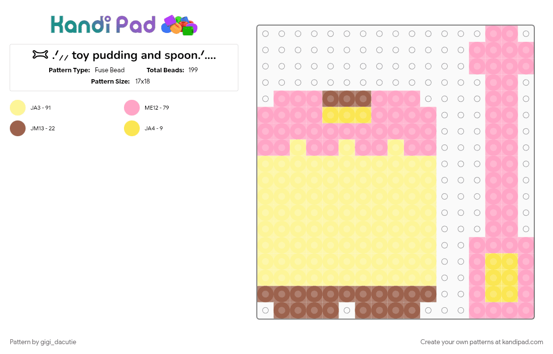 𐂯 .ᐟ⸝⸝ toy pudding and spoon.ᐟ.ᐟ 🍮🎀 (ˊᵒ̴̶̷̤ ꇴ ᵒ̴̶̷̤ˋ) 𖾕𖾝꙼ᩚ𛲕𖾟ֺּׅ𓏽⑅ - Fuse Bead Pattern by gigi_dacutie on Kandi Pad - cute, cute kawaii, food, jojifuku, kawaii, kawaii cute, pink, pudding, toy, yellow